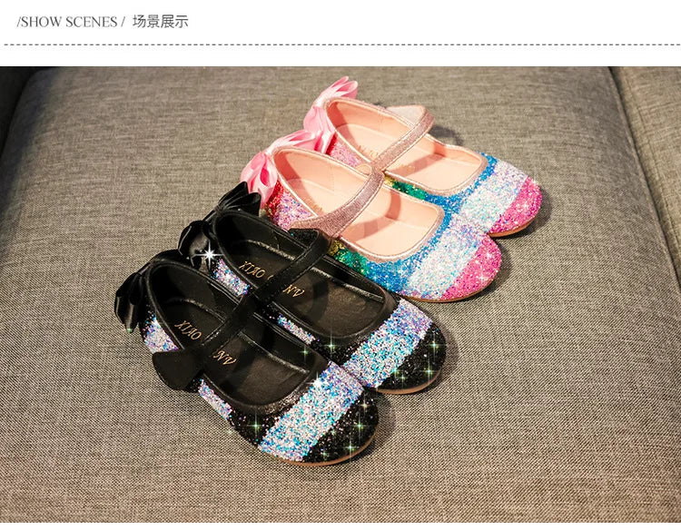 Girl Shoes Spring New Girls Soft Sole Leather Shoes Rainbow Sequins Dress Princess Shoes Kids Shoe Mary Jane Shoe Zapatos Niña