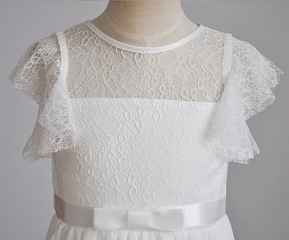 HETISO Chiffon Flower Girl Dresses Hollow Lace Kids Weddings Bridesmaid Dress