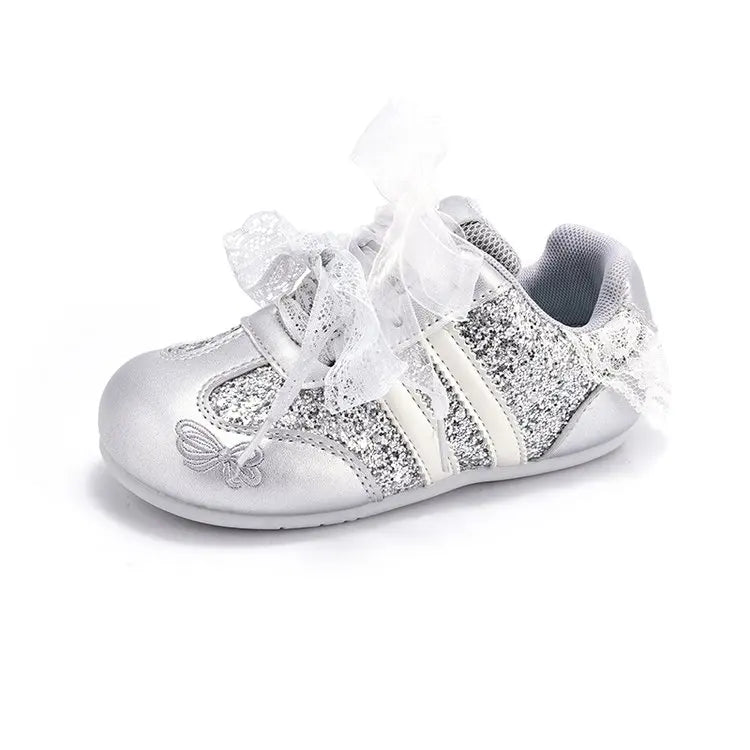 2026 Girls' Spring/Summer New Style Sneakers Pink Cute Flower, Fashion Versatile Casual Shoes, Lace Bow Cute, Non-Slip Soft Sole