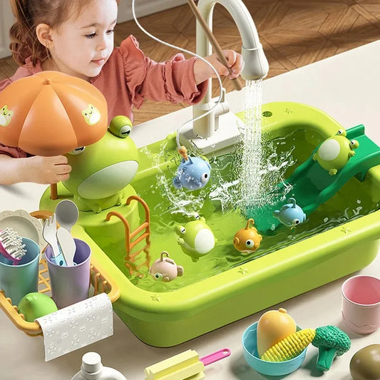 Kids Kitchen Sink Toys Electric Dishwasher Playing Toy With Running Water