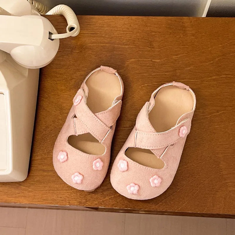 Girls Outdoor Shoes with Sweet Flowers Kids Princess Shoes