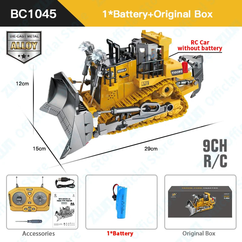 1:24 2.4G 11 Channels RC Construction Vehicle Set - Excavator/Dump Truck/Bulldozer