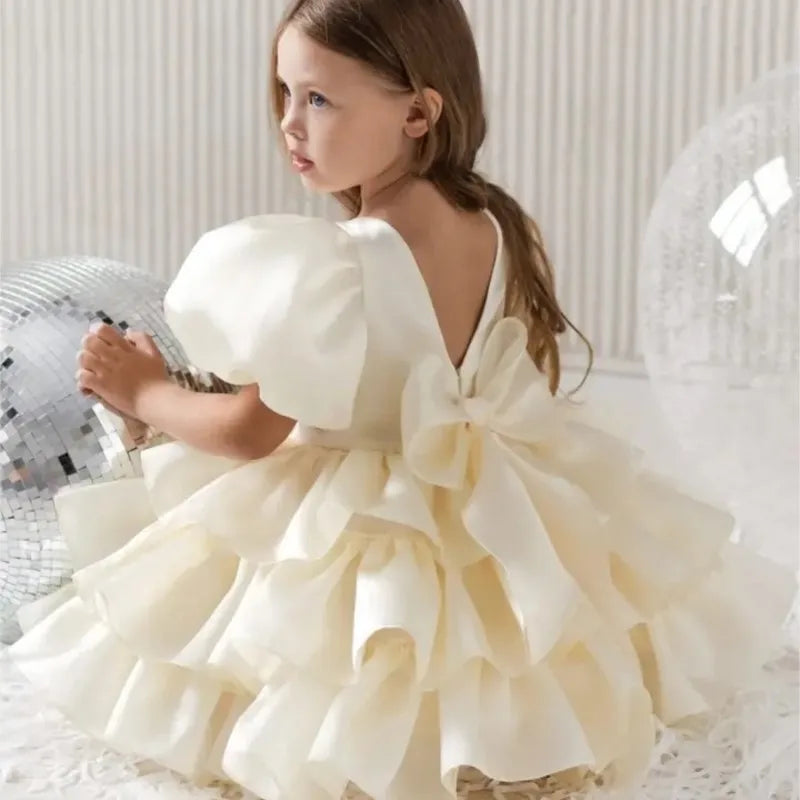 Fashion Baby Girl Princess Layered Dress Puff Sleeve Infant Toddler Teen