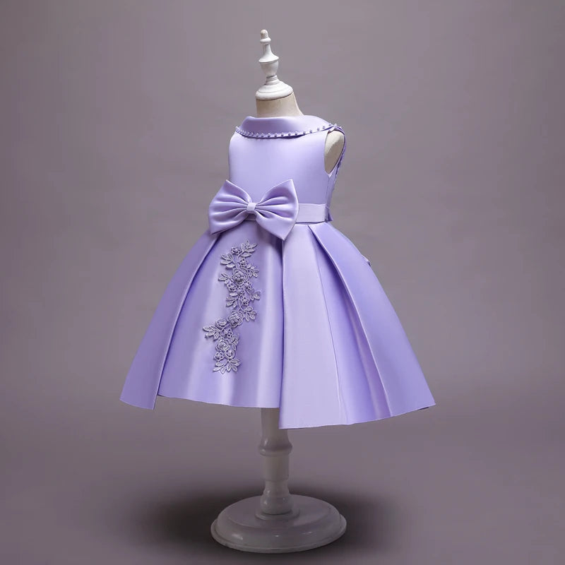 Baby Girl Bow Flower Dress 2-10 Year Children Girl Wedding Birthday Party Princess Dresses Kids Girl Gown Costume Clothing