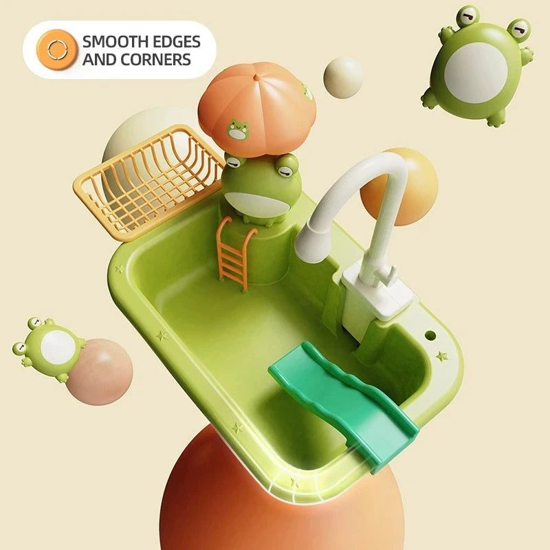 Kids Kitchen Sink Toys Electric Dishwasher Playing Toy with Running Water Pretend Play Food Fishing Toy Role Playing Girls Gifts