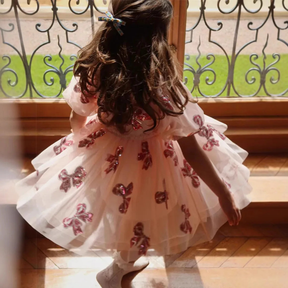 Girls' Dress 2025 Summer Danish New Cute and Fashionable Bow Sequin Princess Dress