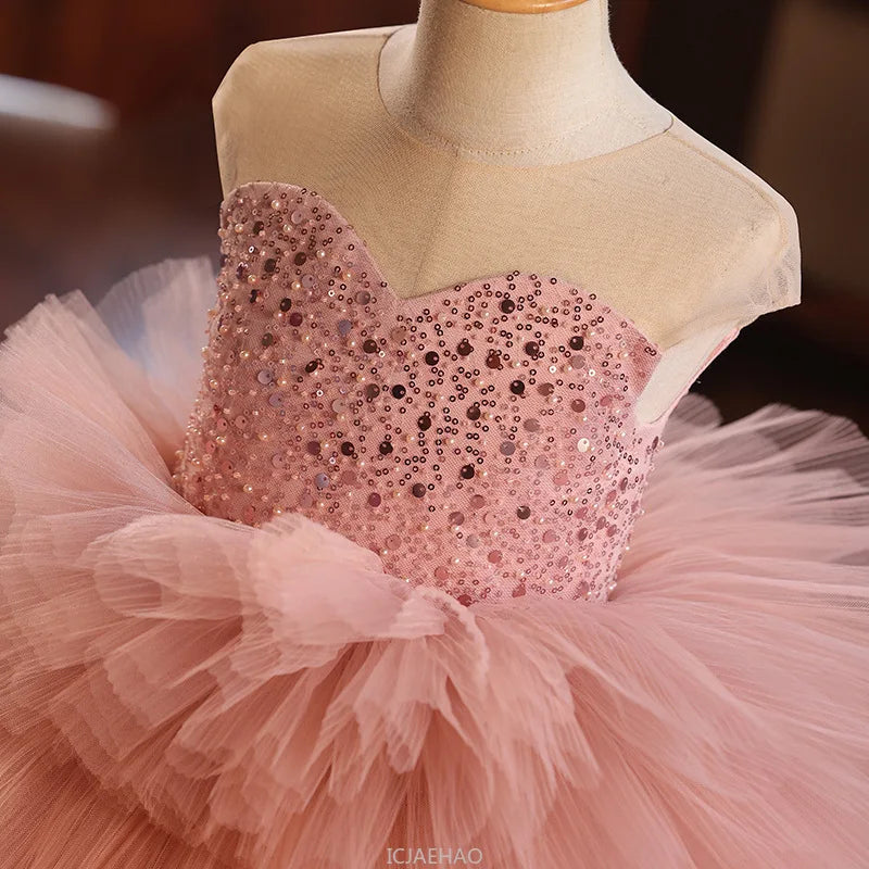 Girls Pageant Dress Stage Host Gown Kids Piano Performance Outfit Birthday Party FlowerWalking Formal Wear Girl Wedding Show