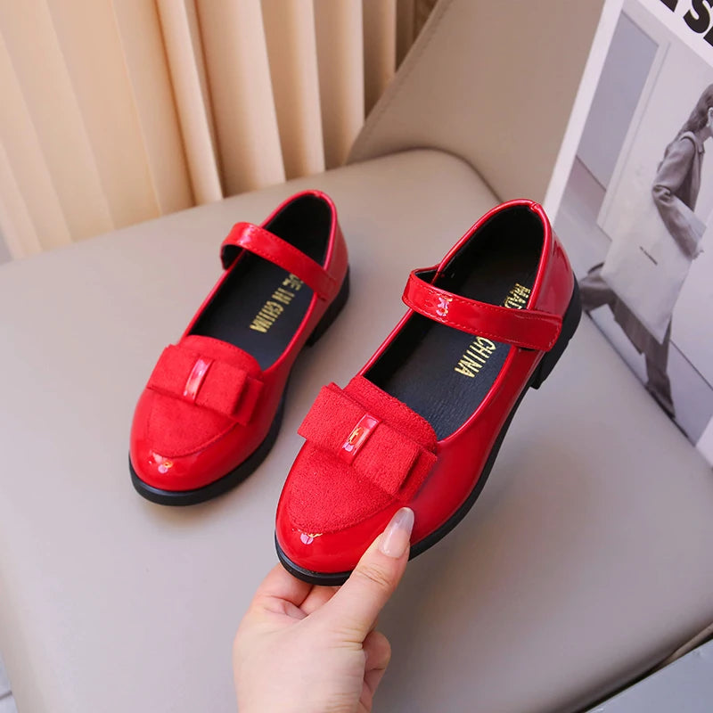 Girl's Leather Shoes Princess Dress Shoes for Kids Big Girls Casual Student Flats 2025 Spring/Autumn New Style Sweet with Bowtie