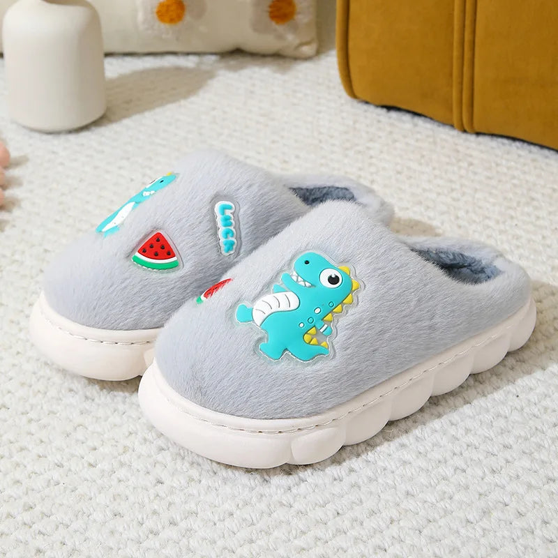 Nilda Cartoon Dino Warm Soft Cotton Slippers Ages 4-12