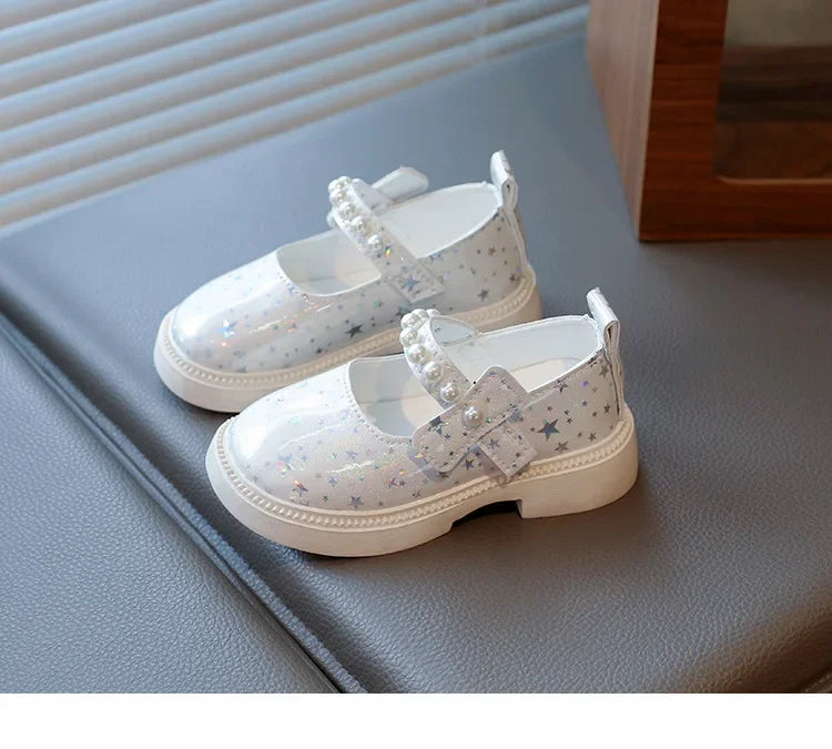2025 Shoes NewGirls Leather Shoes for Party Wedding Kids Princess Rhinestones Shoes with Bow-knot Fashion Children