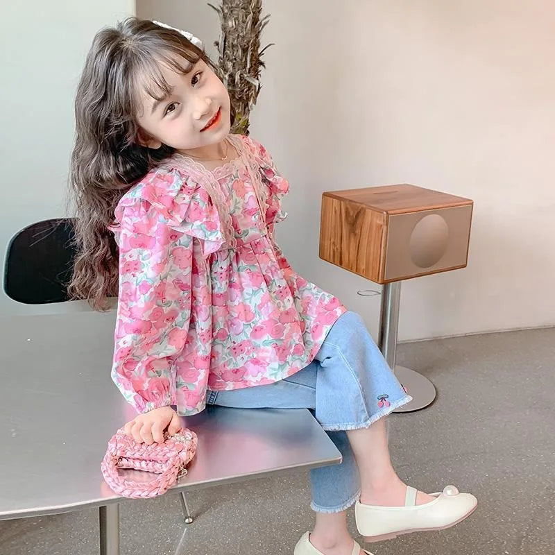 Marianely Floral Print Long Sleeve Shirt Top