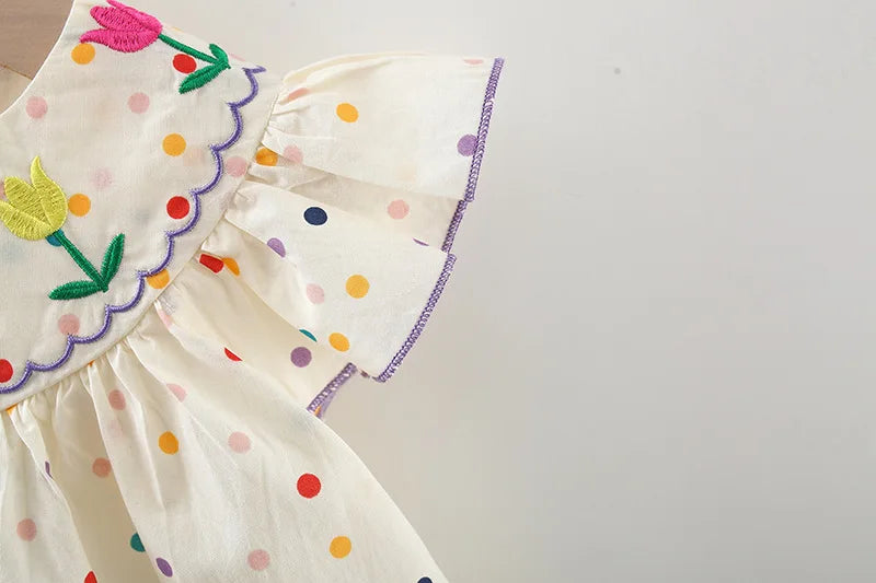 Kadia Polka Dot Baby Dress with Flower Embroidery