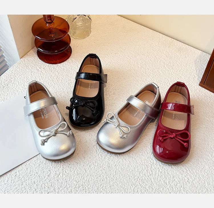 Girls' Princess Shoes Spring  Autumn New Fashion Bow PU Leather Loafer Non-slip School Student Loafer Flats