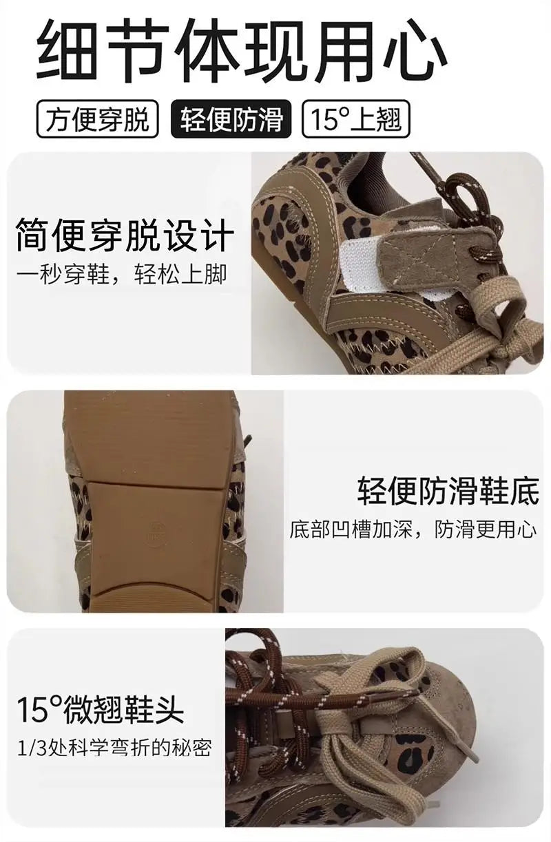 Girl Sneakers Spring Autumn Soft Sole Leopard Print Running Shoes