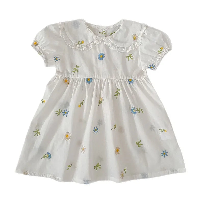 2026 Girls Dress Korean Edition Summer New 2-6Yrs Cotton Embroidered Flower Girls' Dress