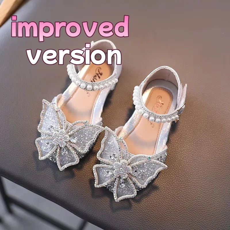 Summer Girls Sandals Fashion Sequins Rhinestone Bow Girls Princess Shoes