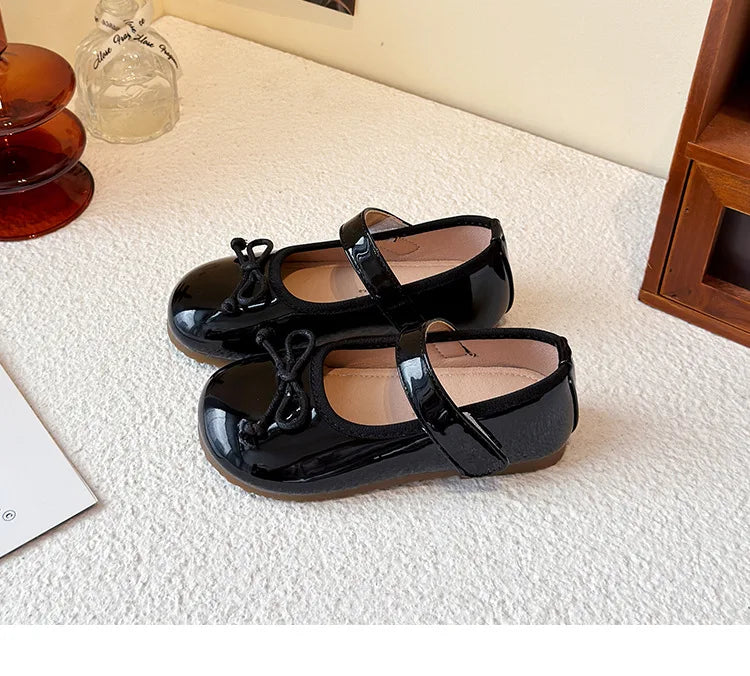 Girls' Princess Shoes Spring  Autumn New Fashion Bow PU Leather Loafer Non-slip School Student Loafer Flats
