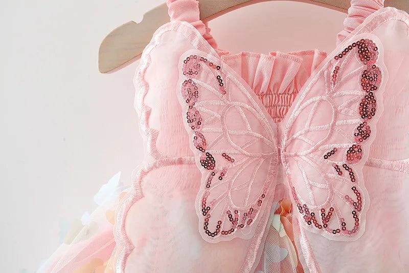 2025 Summer children's dress casual suspender butterfly girl princess dress