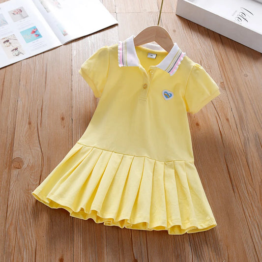 Toddler Girls' Dress Ages 2-6 Yellow Collared Summer Cotton Clothes Casual Outfit