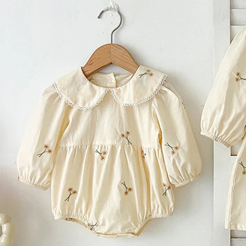 Long Sleeve  Embroidery Flower Romper