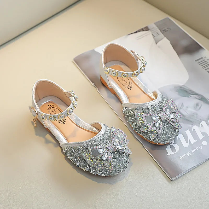 New Children Princess Shoes for Girls Bowtie Glitter Children Baby Dance Shoes