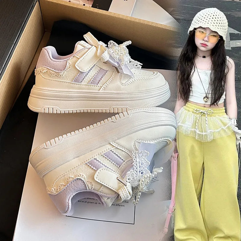 Girls Sports Shoes for Students Casual Shoes Princess Style Soft Bottom 2026 Brand New Children Tennis Shoes Breathable Non-slip