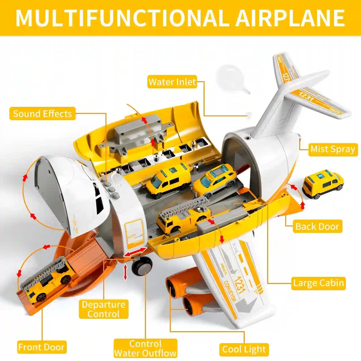 Kids Airplane Toy Set With Fire Trucks For Ages 4-8