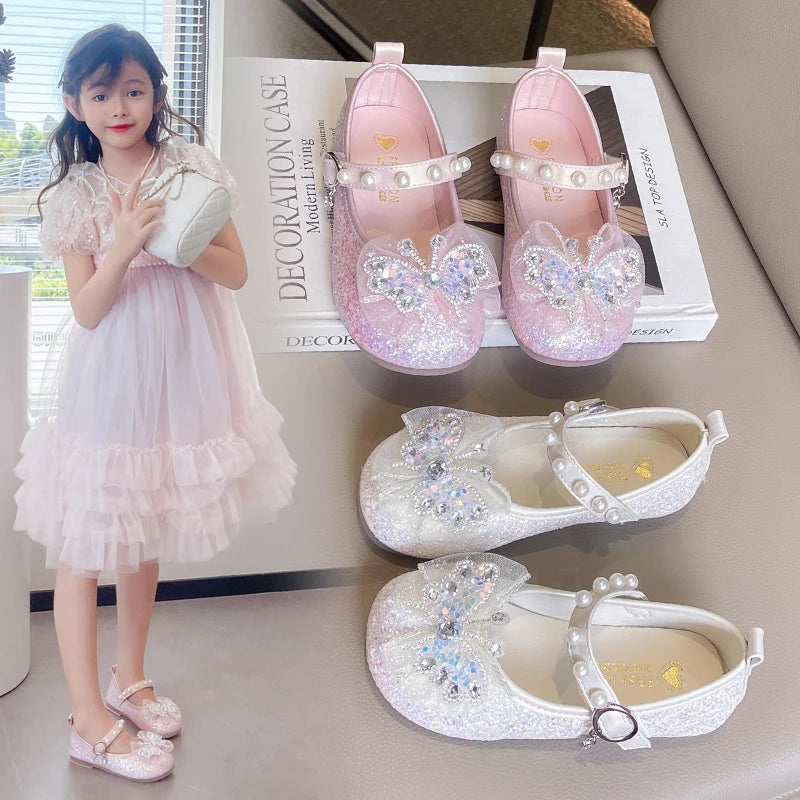 Girls Princess Shoes 3-18 Years Glittering Butterfly Decoration Children's Shoes