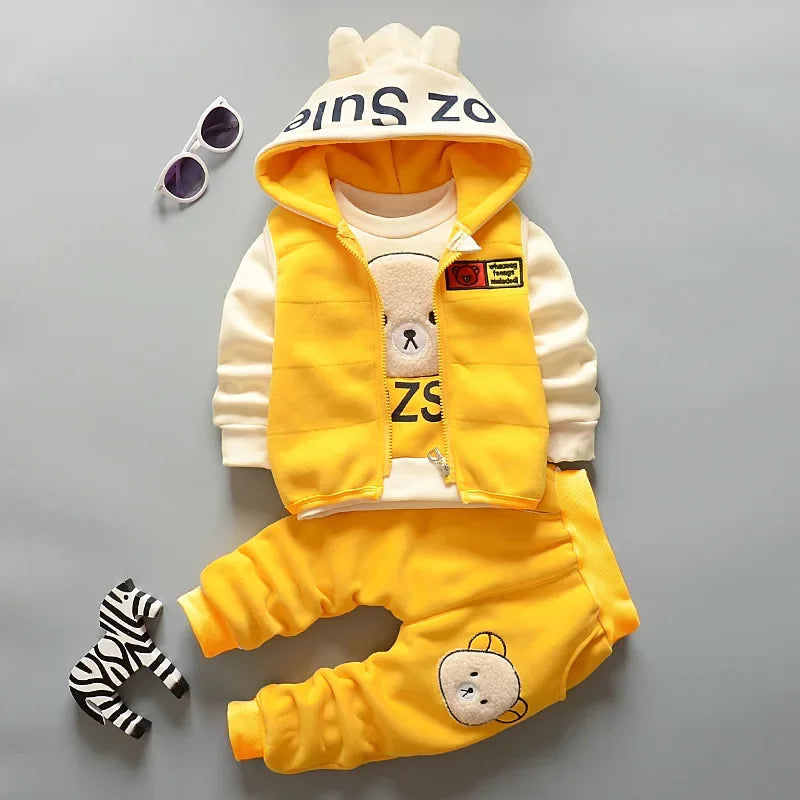 Winter Cartoon Set for Boys: Hooded Jacket and Pants