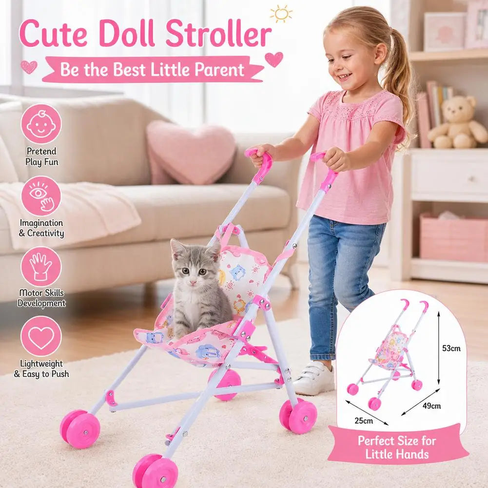 Trendy Interactive Dolls Pram Play Toys Plastic Doll Handcart Stable Baby Stroller for Boys Girls Babies