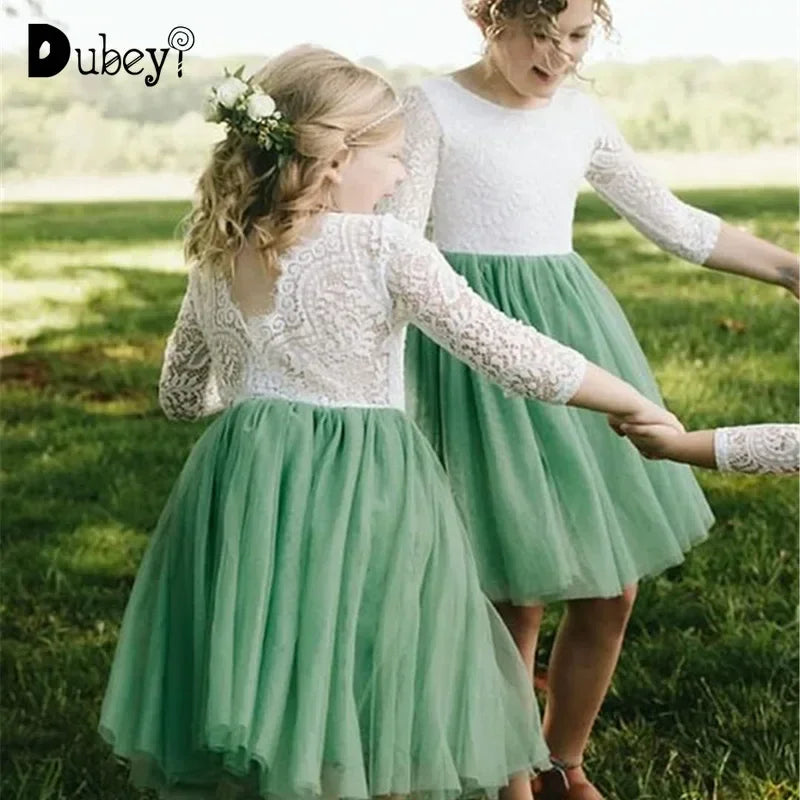 Elegant Festival Dress Lace Vacation Dress for Girls 6m To 12 Years Old