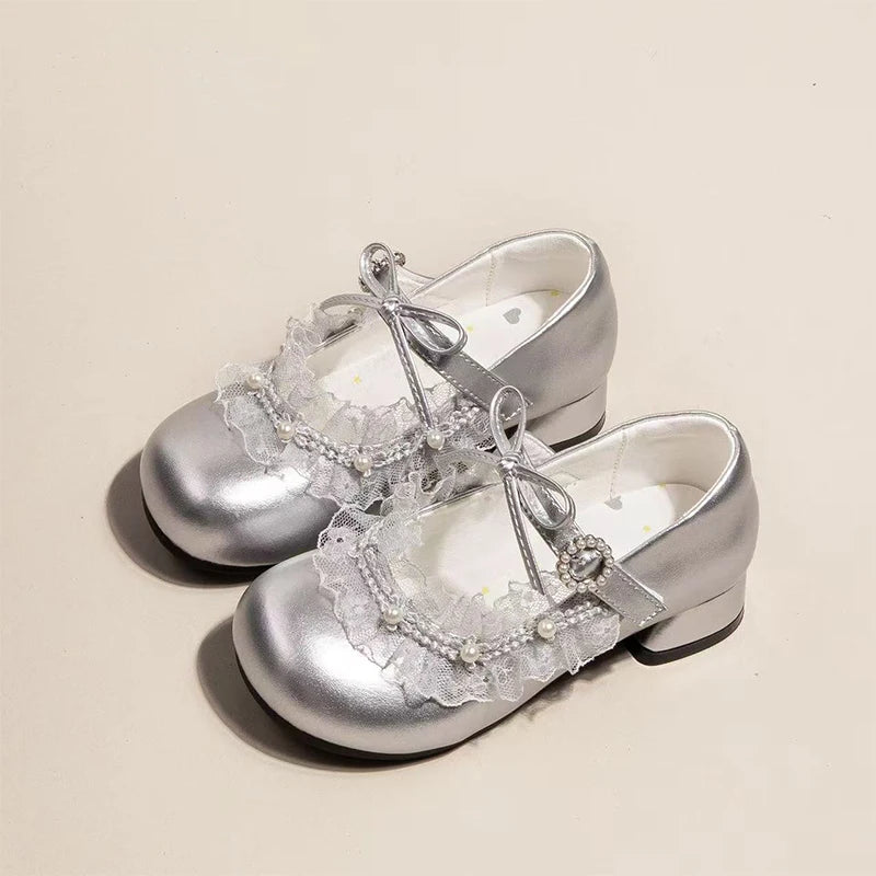Girls Dance Dress Shoes for Party Wedding Kids Princess Shoes High Heels 2026 Brand New Children Leather Shoes Round Toes Soft
