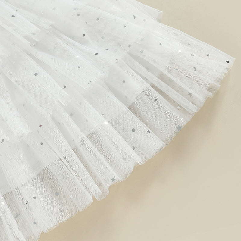 Zoe Toddler Girls Dress with Stars Moon Sequins and Ruffles