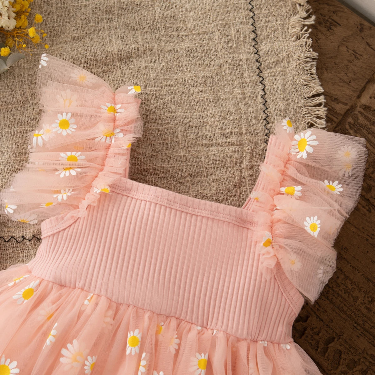 Baby Girl Dress Fashion Daisy Print Mesh Princess Dress Soft Comfortable Baby Outing Dress