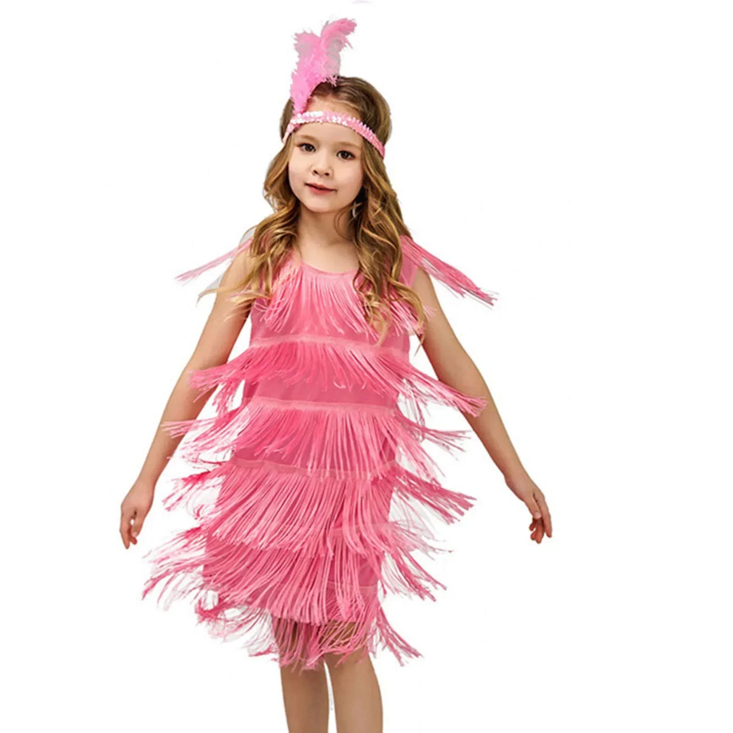 Short Sleeve Dress Girl Girls Flapper Dress Sequins Fringe Latin Dance Dress Tassel Tango Dress Tight Dress for Girl
