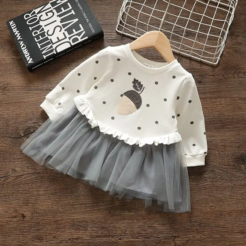 Girls' Dress Spring Autumn Baby Long Sleeved Hoodie Dresses Sweet Children's Princess Clothing Fashion Gauze Girls Clothes Ropa