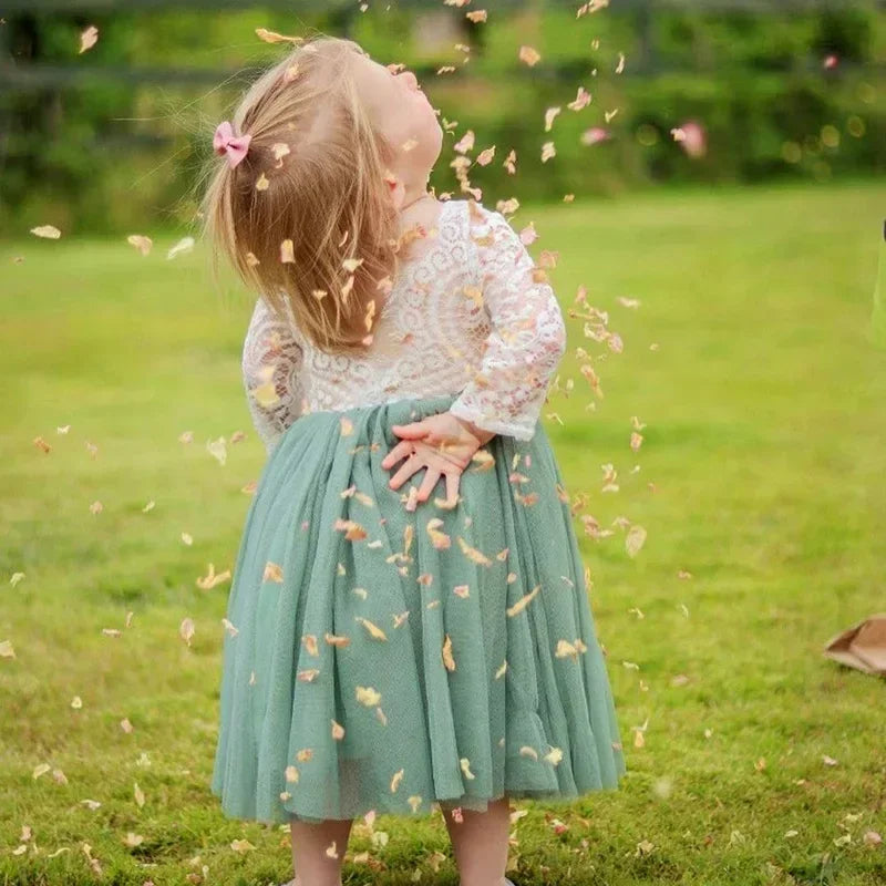 Elegant Festival Dress Lace Vacation Dress for Girls 6m To 12 Years Old