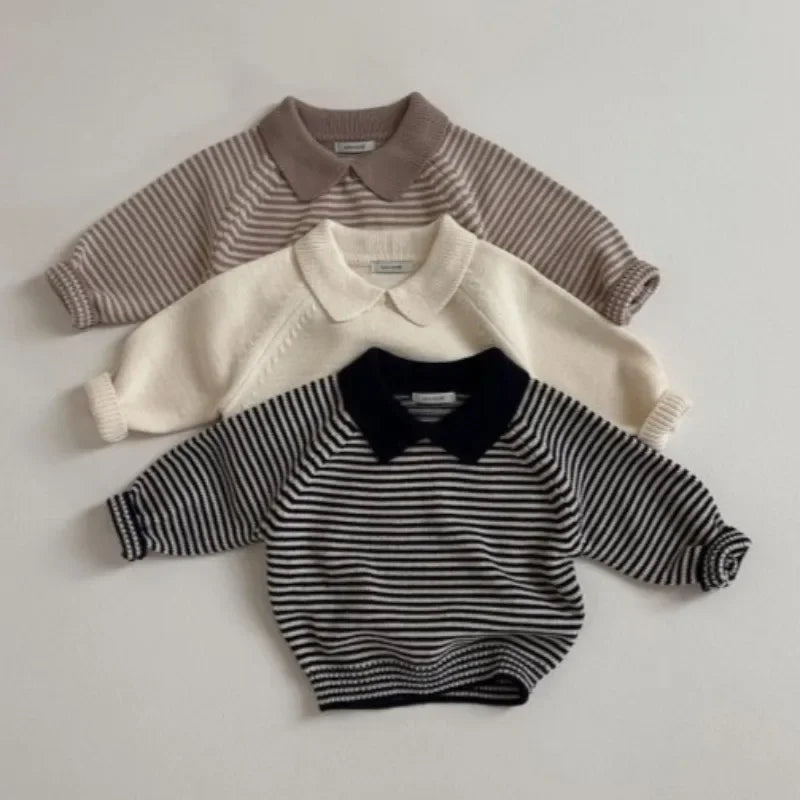 Camilo Striped Turn-down Collar Pullover Sweater