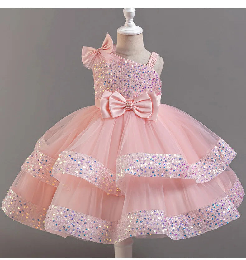 New Girl Dress Sequin Dresses Exquisite Simple Summer Skirt Fashion Evening Dress One Year Old Banquet Retro Princess Dress 2025