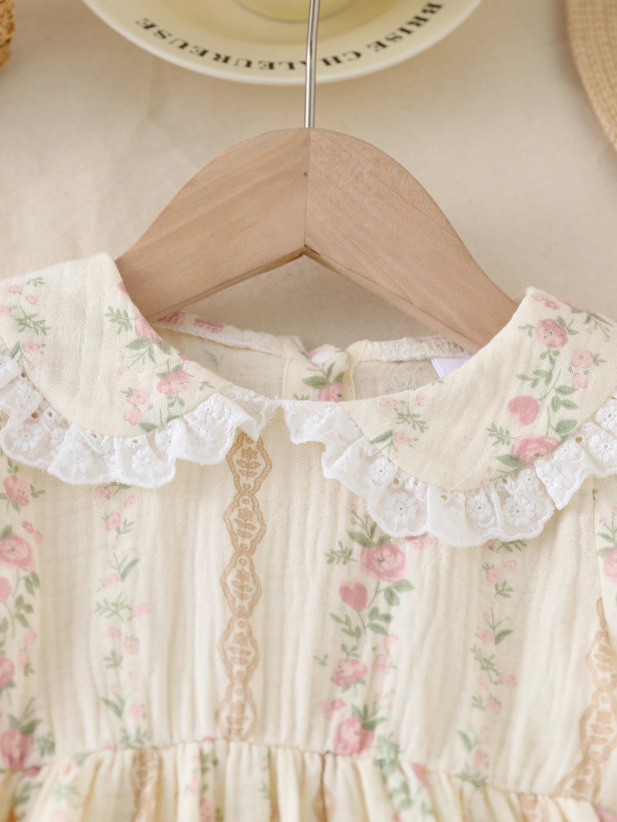 Baby Girl Summer Dress, Woven Crinkle Fabric Lapel Ruffle Waist Printed Short Sleeve Dress