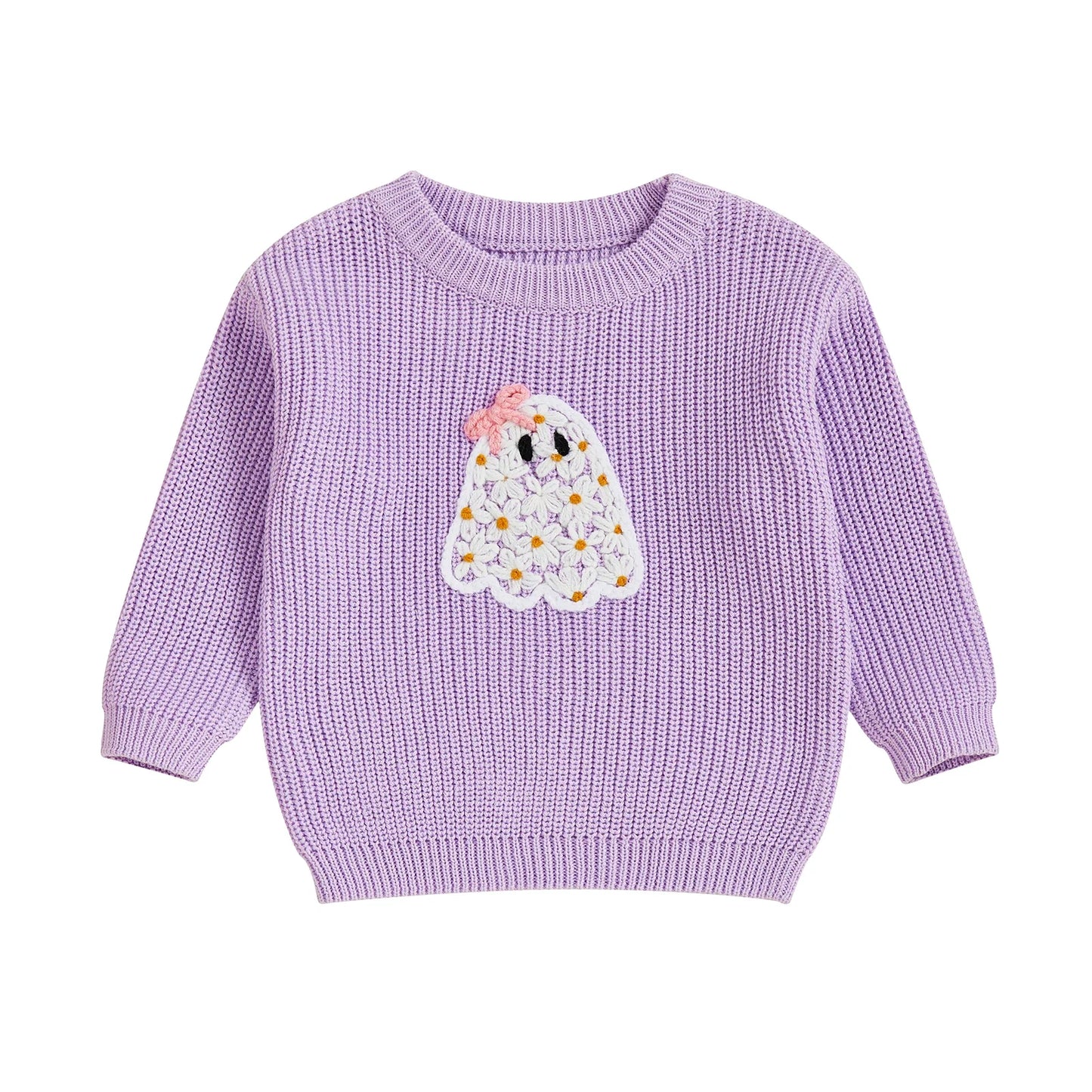 Kimberly Girl Halloween Sweater Long Sleeve Round Neck Ghost