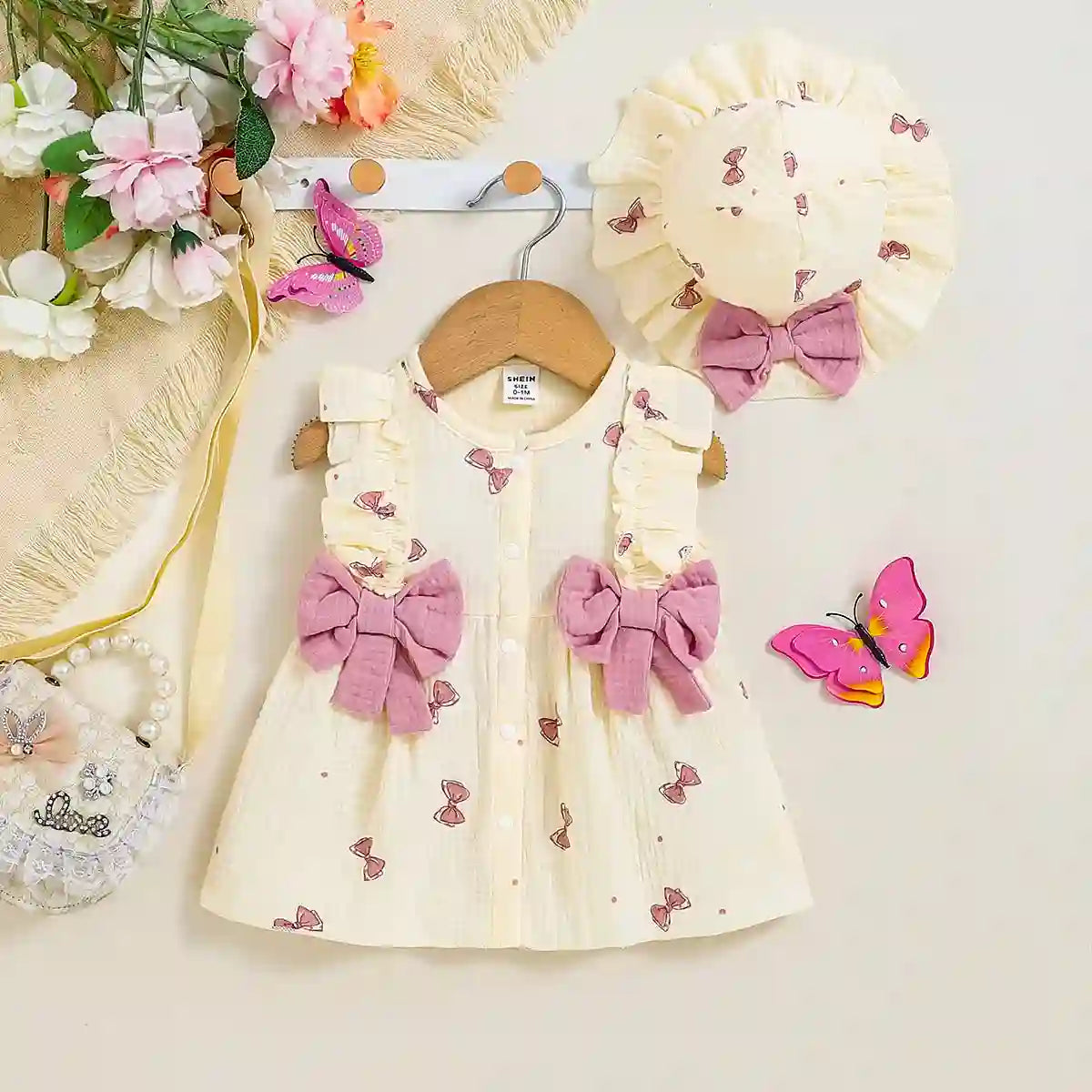 Elara Cotton Newborn Baby Girl Dresses 0-9 Months - Infant  bow +Hat  Set