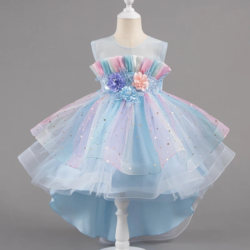 Girls Princess Dresses Tailing Flower Sleeveless Kids Wedding Dresses