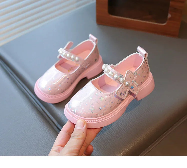 2025 Shoes NewGirls Leather Shoes for Party Wedding Kids Princess Rhinestones Shoes with Bow-knot Fashion Children