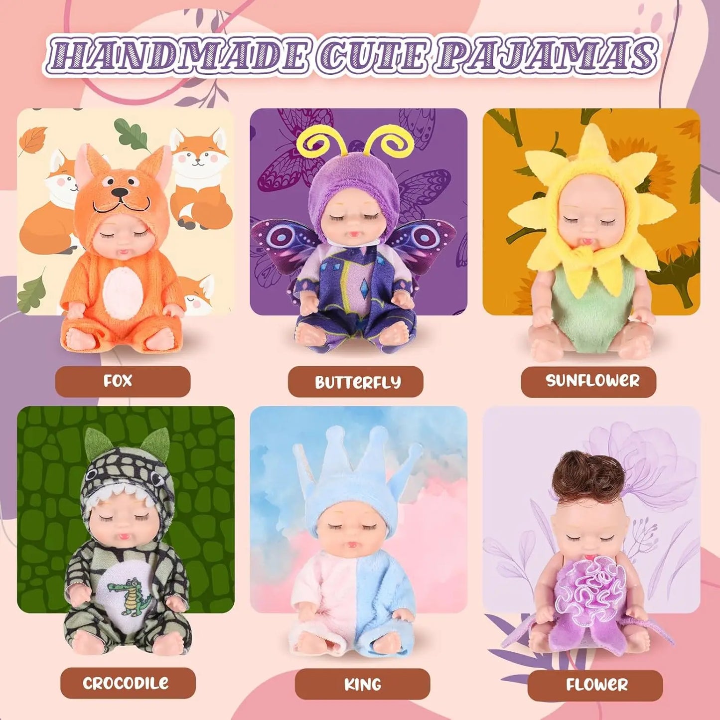 6 Pc Box Set Mini Baby Doll Easter Doll Tiny Reborn Cute Baby Doll Birthday Gift Set Girls Sleep BJD Doll Jungle Set