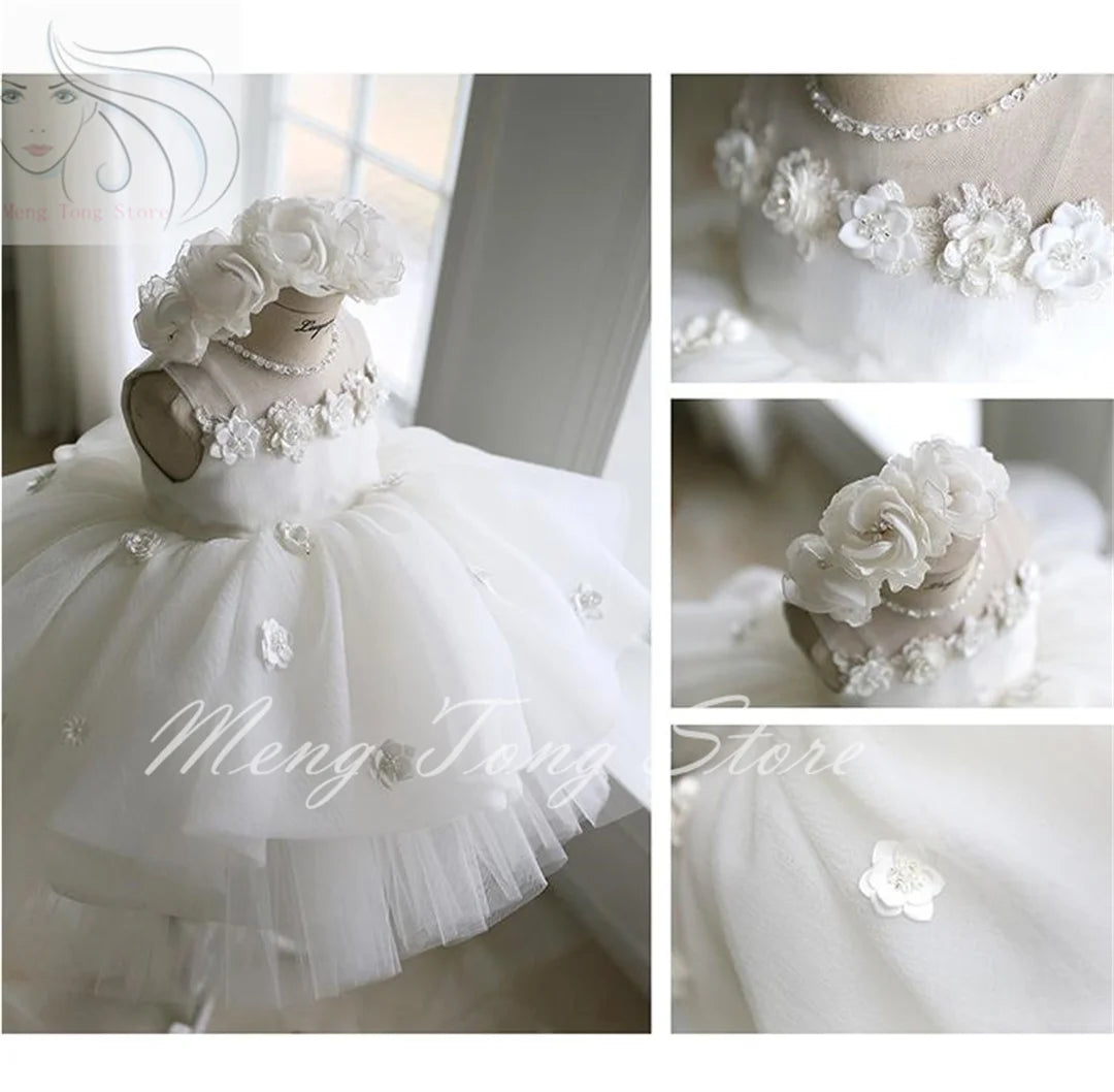 Girl's Dresses Born Baptism Dress For Baby Girl White First Birthday Party Wear 3D Flower Toddler Christening Gown Wedding Vesti