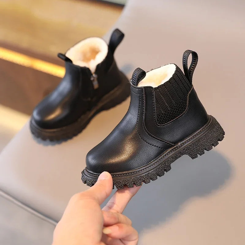 Brester Kids Boys Girls Boots - Zipper Non-Slip Leather Shoes