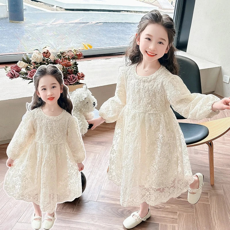 Girls’ Floral Dress with Lace Trim – Fully Lined Spring Dress
