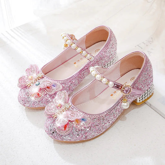 Girls' High Heels Princess Shoes Children's Crystal Showway Performance Shoes