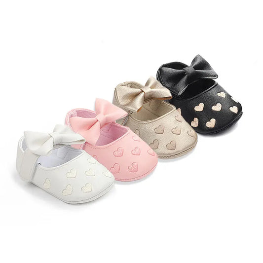 Baby Shoes Classic Dress Cute Bow-knot Heart Anti-slip Soft Sole